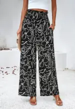 Elegant Printed Trousers Summer Loose Elastic High Waist Straight Pants For Beach Vacation Womens Clothing - Image 8