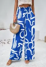 Elegant Printed Trousers Summer Loose Elastic High Waist Straight Pants For Beach Vacation Womens Clothing - Image 9