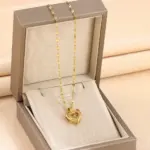 Double-layer Love Necklace With Rhinestones Titanium Steel Pendant Fashion Jewelry Woman Valentines Day Gift - Image 3